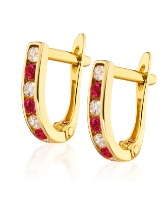 Gold earrings red stones 8k