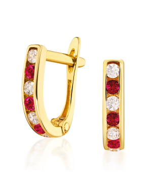 Gold earrings red stones 8k