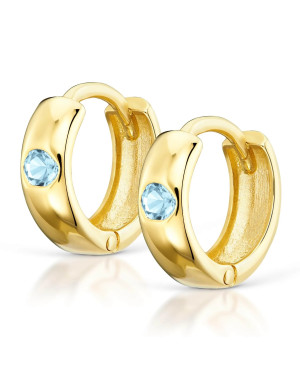 Gold hoop earrings blue zirconia 14k