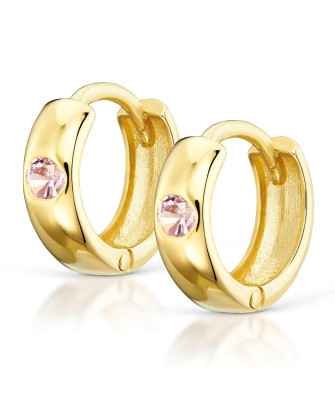 Earrings for communion hoops pink zirconia 14k gold