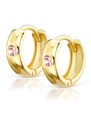Earrings for communion hoops pink zirconia 14k gold