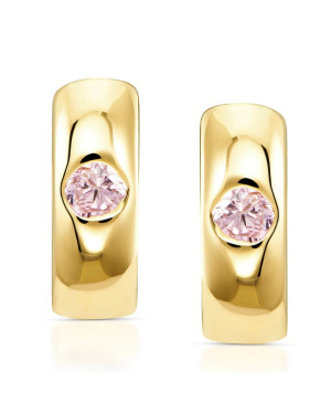 Earrings for communion hoops pink zirconia 14k gold