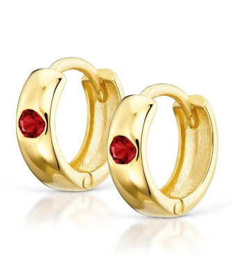 Gold hoop earrings red zirconia 14k