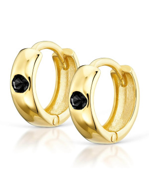 Gold hoop earrings black zirconia 14k