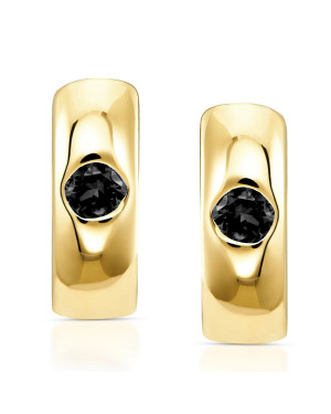 Gold hoop earrings black zirconia 14k