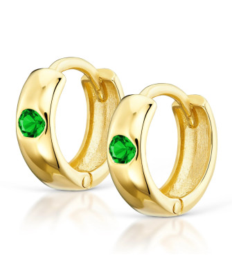 Gold hoop earrings green zirconia 14k
