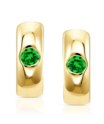 Gold hoop earrings green zirconia 14k