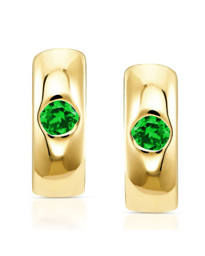 Gold hoop earrings green zirconia 14k