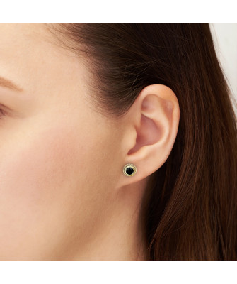 Gold filigree earrings with black stone 14k