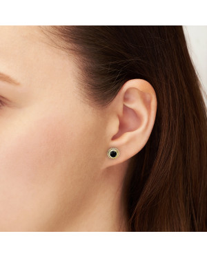 Gold filigree earrings with black stone 14k