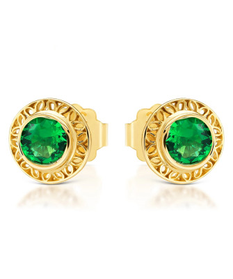 Gold filigree earrings with green stone 14k