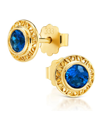 Gold filigree earrings with blue stone 14k