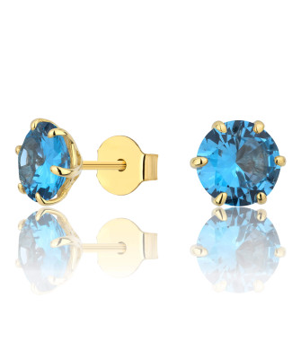 Gold earrings LARGE STONE blue Zirconia 14k test