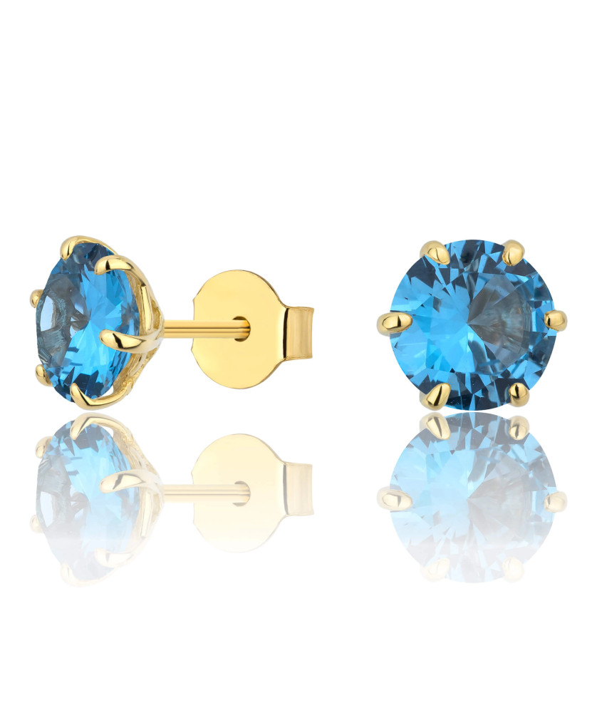 Gold earrings LARGE STONE blue Zirconia 14k test