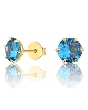 Gold earrings LARGE STONE blue Zirconia 14k test