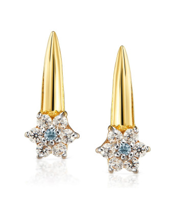 Gold earrings for a girl with blue zirconia 14k