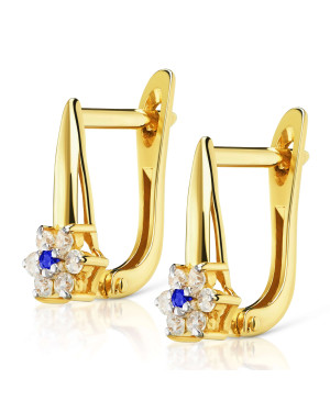 Earrings for a girl with blue zirconia 14k gold