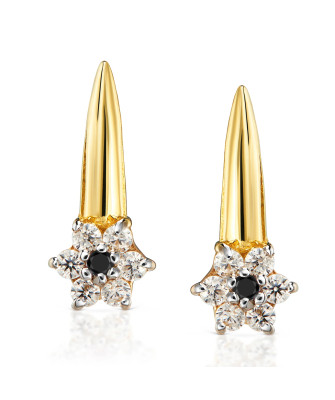 Gold earrings with flowers black zirconia 14k