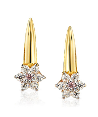 Earrings for communion pink flower stone 14k gold test