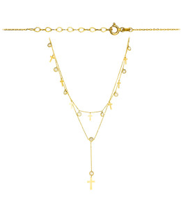 Celebrity necklace crosses on a double chain with zircons in a circle
