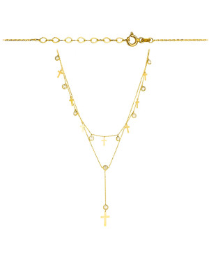 Celebrity necklace crosses on a double chain with zircons in a circle