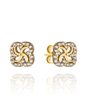 Gold earrings flower and around zirconia