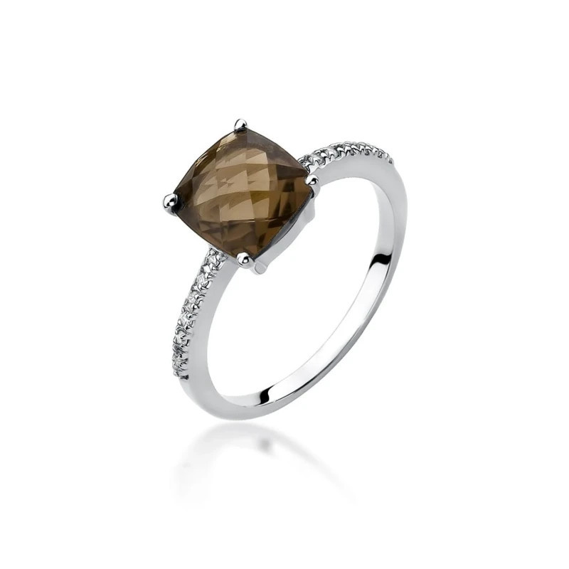 Ring with smoky quartz, diamonds, white gold Ring with smoky quartz, diamonds, white gold