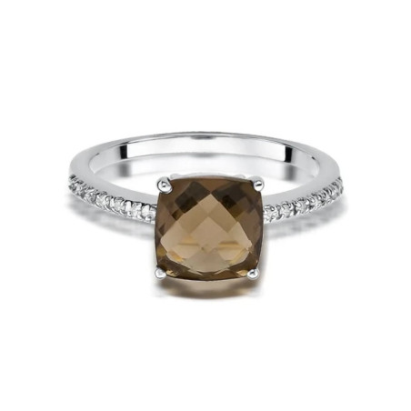 Ring with smoky quartz, diamonds, white gold