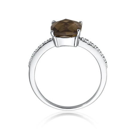 Ring with smoky quartz, diamonds, white gold