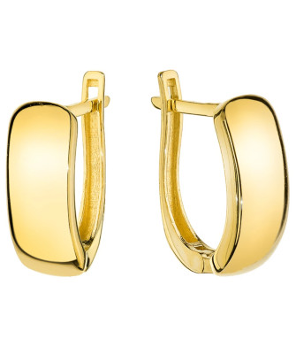 Gold flat earrings in a rounded rectangle shape