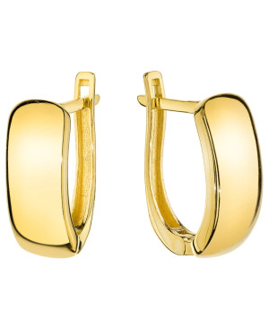 Gold flat earrings in a rounded rectangle shape