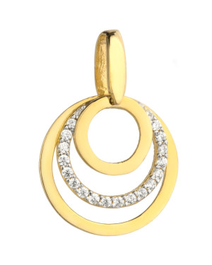 Gold pendant three gold circles and with zircons