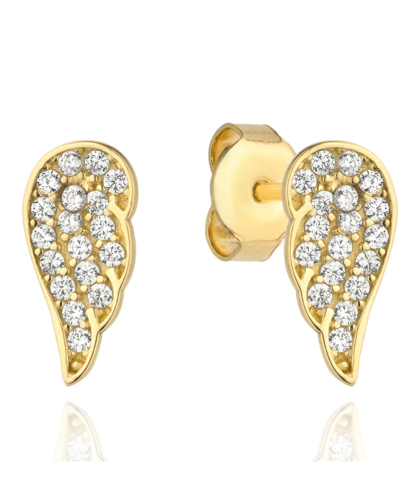 Angel wing earrings with zirconia on a stud