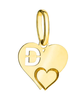 Gold pendant letter D with a heart