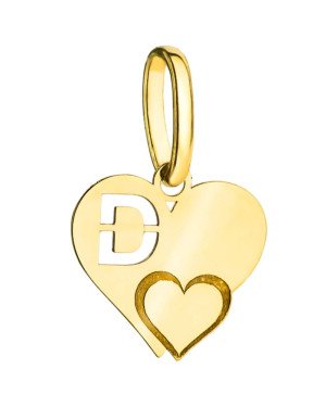 Gold pendant letter D with a heart