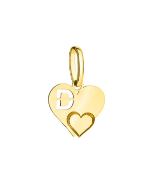 Gold pendant letter D with a heart