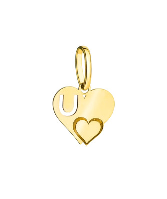 Gold pendant letter U with a heart
