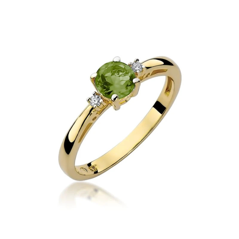 Peridot ring with diamonds, 585 gold