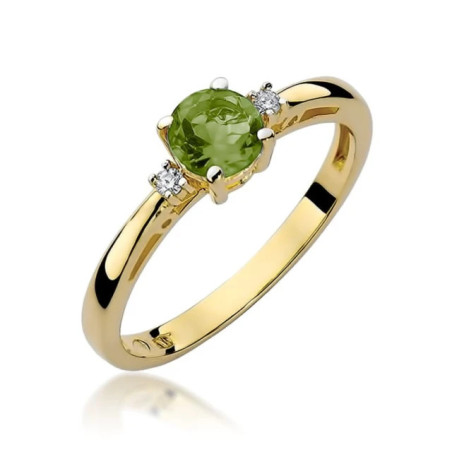 Peridot ring with diamonds, 585 gold