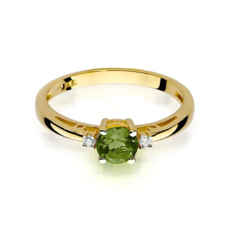 Peridot ring with diamonds, 585 gold