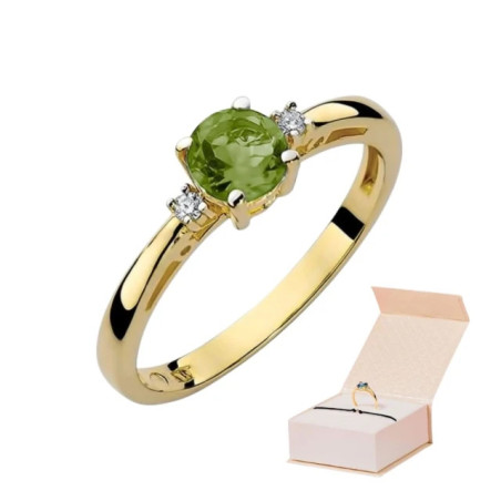 Peridot ring with diamonds, 585 gold
