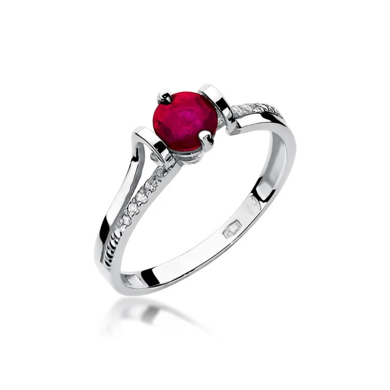 Gold Ring 585 White Gold Ruby Diamonds Certificate