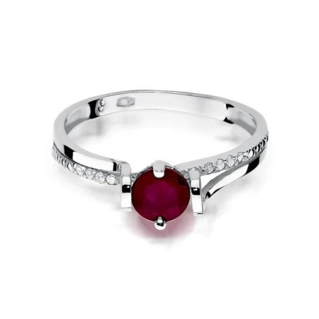 Gold Ring 585 White Gold Ruby Diamonds Certificate
