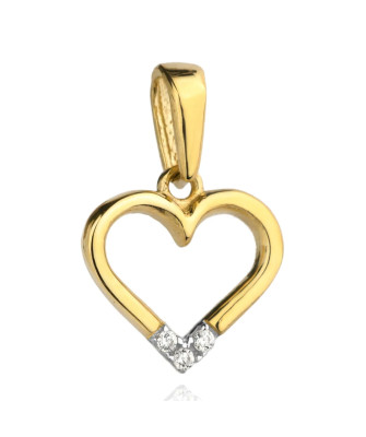 Gold pendant heart outline with cubic zirconia at the bottom