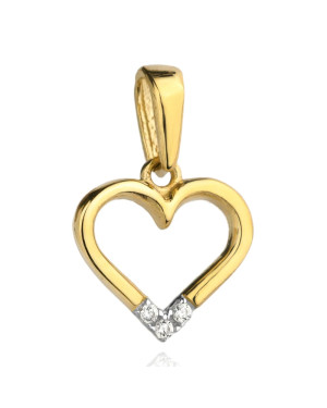 Gold pendant heart outline with cubic zirconia at the bottom