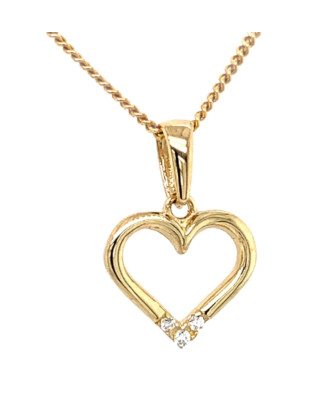 Gold pendant heart outline with cubic zirconia at the bottom