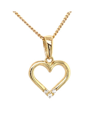 Gold pendant heart outline with cubic zirconia at the bottom