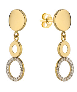 Gold earrings three hoops - solid, ring and with zirconia
