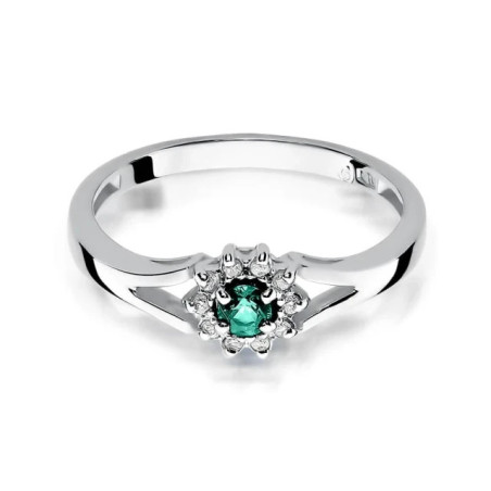 Gold Ring 585 White Gold Emerald Diamonds