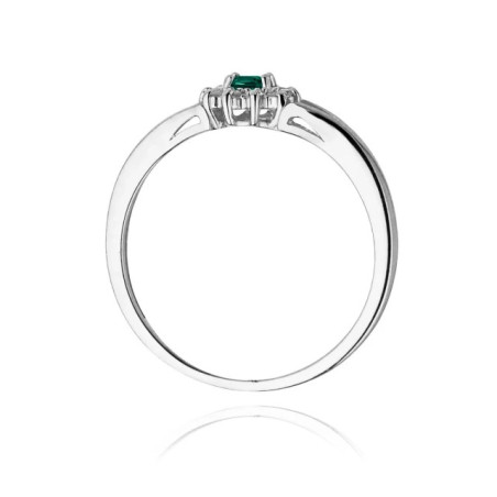 Gold Ring 585 White Gold Emerald Diamonds